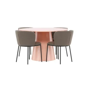 Venture Home Matgrupp Lanzo Runt 120 cm Rosa med 4st Edina Stolar Svart / Brun Svart / Brun - Möbler Expressleverans