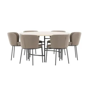 Venture Home Matgrupp Copenhagen Runt 140 cm Vit/Svart med 6st Edina Stolar Svart / Brun Svart / Brun - Möbler Beställ nu