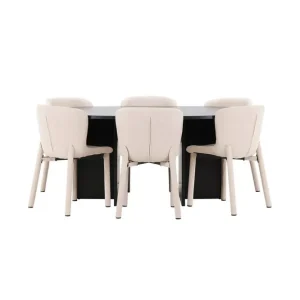 Venture Home Matgrupp Strada Runt 120/170 cm Svart med Astoria Stolar 6 st, Beige 6 st, Beige - Möbler Rabatt