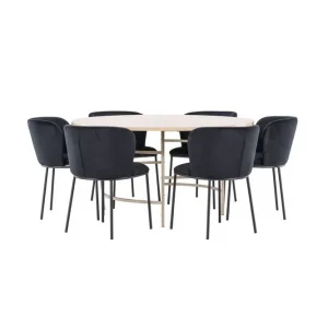 Venture Home Matgrupp Copenhagen Runt 140 cm Vit/Beige med 6st Edina Stolar - Möbler Rabatter