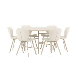 Venture Home Matgrupp Copenhagen Runt 140 cm Vit/Beige med 6st Lilja Stolar - Möbler Begränsad tid