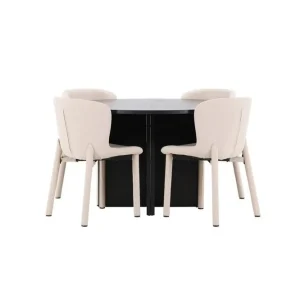Beställ nu Venture Home Matgrupp Strada Runt 120/170 cm Svart med Astoria Stolar 4 st, Beige 4 st, Beige - Möbler