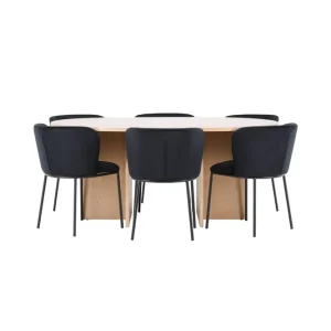 Köp online Venture Home Matgrupp Strada Runt 120/170 cm Vit med Edina Stolar 6 st, Svart 6 st, Svart - Möbler