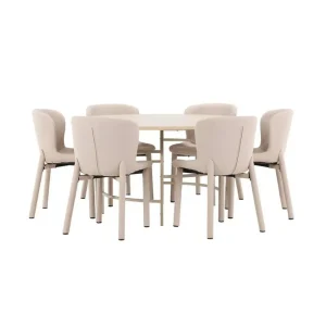 Venture Home Matgrupp Copenhagen Runt 140 cm med 6st Astoria Stolar Vit / Beige, Beige Vit / Beige, Beige - Möbler Lågt pris