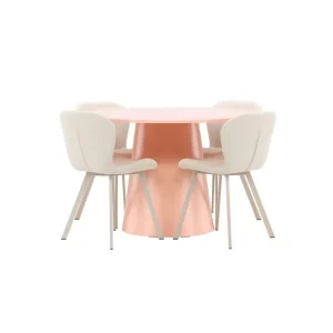 Venture Home Matgrupp Lanzo Runt 120 cm med 4st Lilja Stolar Rosa Rosa - Möbler Endast denna vecka