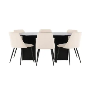I lager Venture Home Matgrupp Strada Runt 120/170 cm Svart med Night Stolar 6 st 6 st - Möbler
