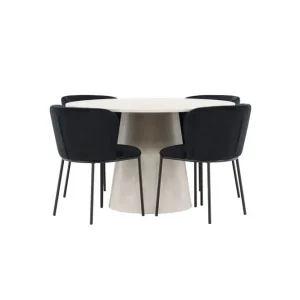 Venture Home Matgrupp Lanzo Runt 120 cm Beige med 4st Edina Stolar Svart Svart - Möbler Reapris