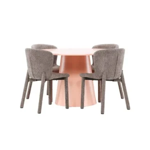 Venture Home Matgrupp Lanzo Runt 120 cm Rosa med 4st Astoria Stolar Brun Brun - Möbler Sista chansen