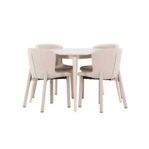 Handla nu Venture Home Matgrupp Flora Runt 120 cm Vit med 4st Astoria Stolar Beige Beige - Möbler