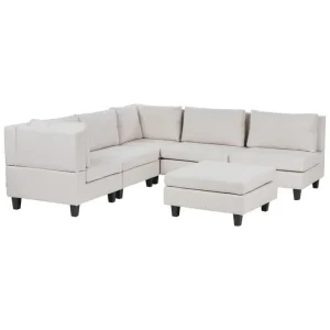 Premium 5-sits Hörnsoffa med fotpall Unstad Beige/svart, Högervänd, Polyester Beige/svart, Högervänd, Polyester - Möbler