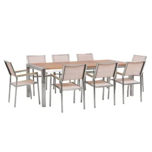 Köp online Matsalsset Grosseto Ljus trä/beige/silver, 8-Sits Ljus trä/beige/silver, 8-Sits - Utemöbler