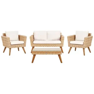 Loungegrupp med bord Vittoria Naturligt/vitt/ljust trä, 4-Sits Naturligt/vitt/ljust trä, 4-Sits - Trädgård & spabad Säker betalning