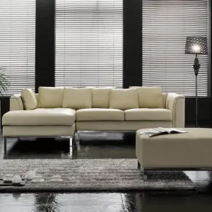 Nyhet Dugard Hörnsoffa Höger + Fotpall Beige/Läder - Möbler