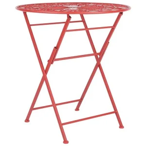 Fri frakt Terrace Runt Hopfällbart Cafébord och Bistrobord Utomhus 70 cm Metall Röd - Utemöbler