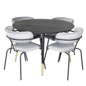 Beställ nu Venture Home Dipp Matgrupp 115 cm Rund med 4 Arrow stolar Svart/Guld - Möbler