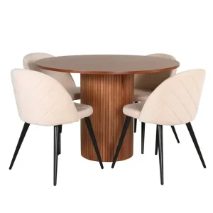 Venture Home Bianca Matgrupp 110 cm Rund med 4 Velvet stolar Beige - Möbler Nyhet