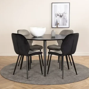 Venture Home Dipp Matgrupp 115 cm Rund med 4 Emma stolar Svart - Möbler Begränsat antal