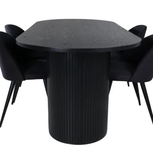 Venture Home Bianca Matgrupp 200 cm Oval med 4 Velvet stolar Svart - Möbler risnedsättning