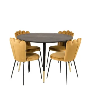 Venture Home Dipp Matgrupp 115 cm Rund med 4 Limhamn stolar Svart/Guld - Möbler Reapris