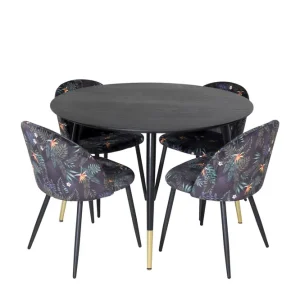 Rabatt Venture Home Dipp Matgrupp 115 cm Rund med 4 Velvet stolar Svart/Guld - Möbler