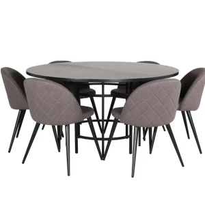 Venture Home Copenhagen Matgrupp 140 cm Rund med 6 Velvet stolar Svart - Möbler Billig