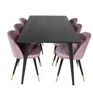 Venture Home Dipp Matgrupp 180 cm Rektangulär med 6 Velvet stolar Svart - Möbler Kampanjpris