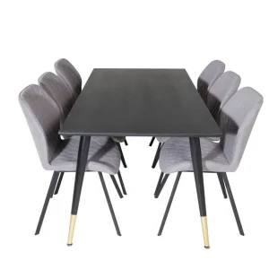 Venture Home Dipp Matgrupp 180 cm Rektangulär med 6 Gemma stolar Svart/Guld - Möbler Kundfavorit