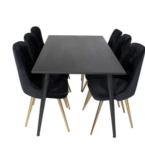 Venture Home Dipp Matgrupp 180 cm Rektangulär med 6 Velvet Deluxe stolar Svart/Guld - Möbler Billig