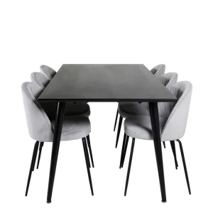 Venture Home Dipp Matgrupp 180 cm Rektangulär med 6 Wrinkles stolar Svart - Möbler Billig