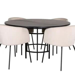 Venture Home Copenhagen Matgrupp 140 cm Rund med 4 Berit stolar Beige - Möbler Fynd