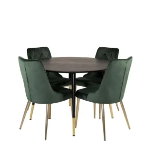 Venture Home Dipp Matgrupp 115 cm Rund med 4 Velvet Deluxe stolar Svart/Guld - Möbler Begränsat antal