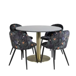 Venture Home Estelle Matgrupp 106 cm Rund med 4 Velvet stolar Svart/Guld - Möbler Rabatter