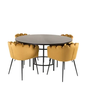 Erbjudande Venture Home Copenhagen Matgrupp 140 cm Rund med 4 Limhamn stolar Svart/Guld - Möbler