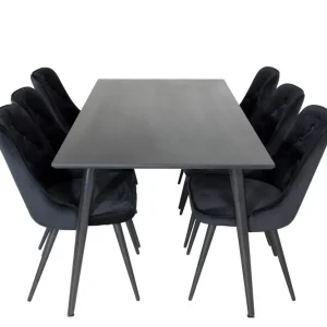 Premium Venture Home Dipp Matgrupp 180 cm Rektangulär med 6 Velvet Deluxe stolar Svart - Möbler