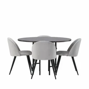 I lager Venture Home Copenhagen Matgrupp 115 cm Rund med 4 Velvet stolar Grå - Möbler