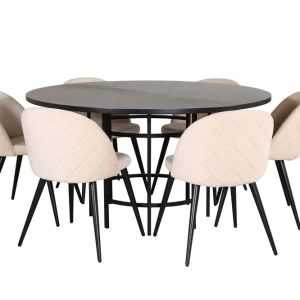 Premium Venture Home Copenhagen Matgrupp 140 cm Rund med 6 Velvet stolar Beige - Möbler