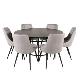 Bästa pris Venture Home Copenhagen Matgrupp 140 cm Rund med 6 Velvet Deluxe stolar Svart - Möbler