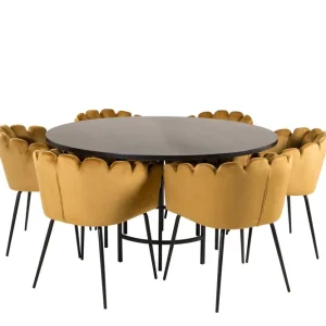 Fynd Venture Home Copenhagen Matgrupp 140 cm Rund med 6 Limhamn stolar Svart/Guld - Möbler