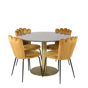 Venture Home Estelle Matgrupp 106 cm Rund med 4 Limhamn stolar Svart/Guld - Möbler risnedsättning