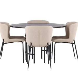 Fri frakt Venture Home Copenhagen Matgrupp 115 cm Rund med 4 Modesto stolar Mörkgrå - Möbler