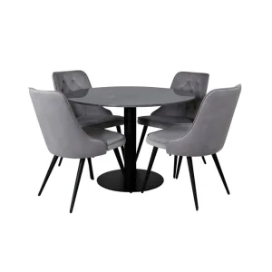 Köp nu Venture Home Estelle Matgrupp 106 cm Rund med 4 Velvet Deluxe stolar Svart - Möbler
