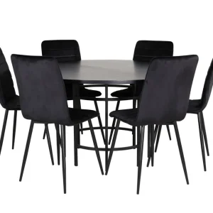 Venture Home Copenhagen Matgrupp 140 cm Rund med 6 Windu Lyx stolar Svart - Möbler Extra rabatt