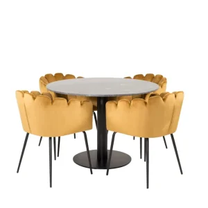 Reapris Venture Home Estelle Matgrupp 106 cm Rund med 4 Limhamn stolar Svart/Guld - Möbler