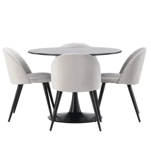 risnedsättning Venture Home Glade Matgrupp 100 cm Rund med 4 Velvet stolar Svart - Möbler