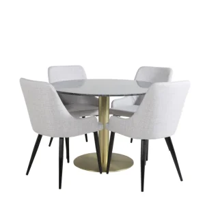 Outlet Venture Home Estelle Matgrupp 106 cm Rund med 4 Plaza stolar Svart/Guld - Möbler