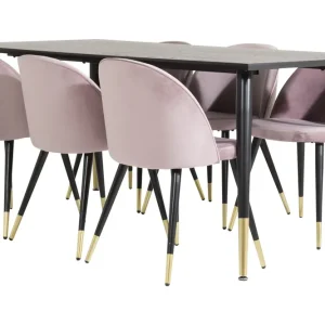 Kundfavorit Venture Home Dipp Matgrupp 180 cm Rektangulär med 6 Velvet stolar Svart/Guld - Möbler
