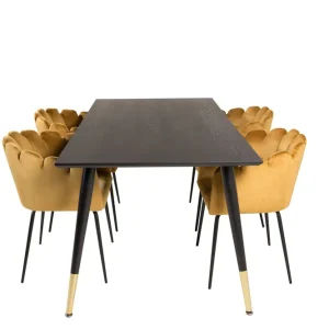 Venture Home Dipp Matgrupp 180 cm Rektangulär med 4 Limhamn stolar Svart/Guld - Möbler Endast idag