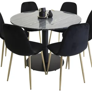 Venture Home Estelle Matgrupp 106 cm Rund med 6 Polar stolar Svart/Guld - Möbler Fynd
