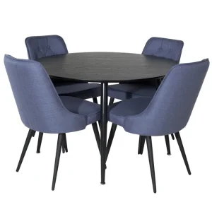 Venture Home Dipp Matgrupp 115 cm Rund med 4 Velvet Deluxe stolar Svart - Möbler Endast idag