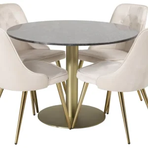 Outlet Venture Home Estelle Matgrupp 106 cm Rund med 4 Velvet stolar Beige - Möbler
